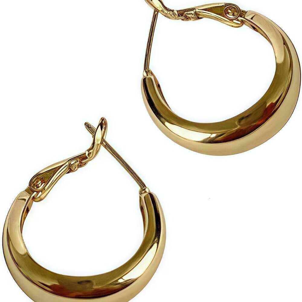 Gold Hoop Earrings 14K Gold Plated Sterling Silver Post Lightweight Elegant Wome
